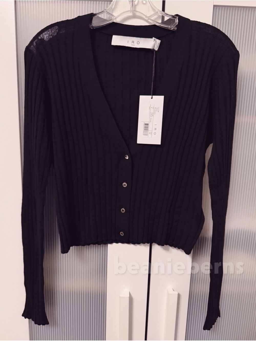 NWT IRO Black Wide Ribbed Lyota V-Neck Button 100% Merino Wool Cardigan Size M